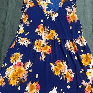 Sew In Love Royal Blue Floral V-Neck Dress with Yellow & Pink Blooms